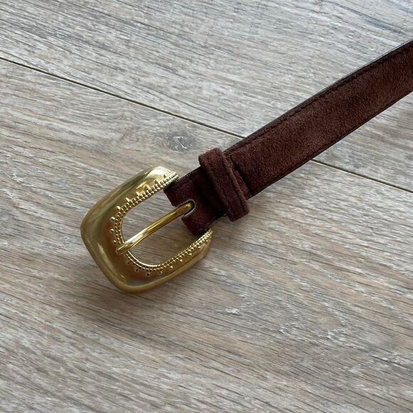 Vintage Women's Chocolate Brown Suede Leather Belt w Gold Buckle Boho Western - Picture 4 of 8